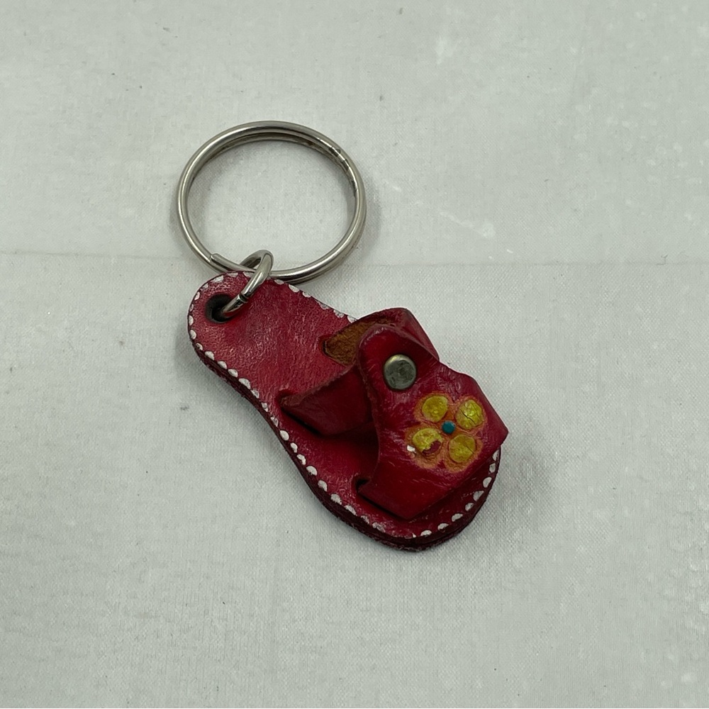 Burgundy Red Leather “Mexican Chancla”Sandal Keychain